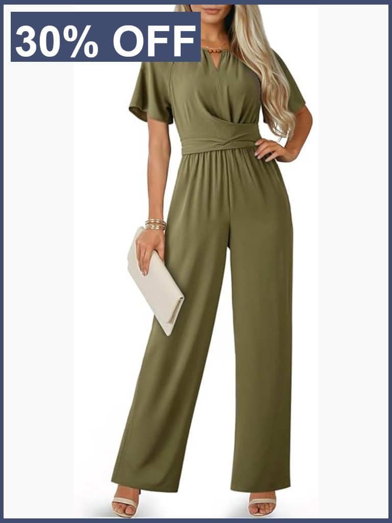 Jumpsuits For Women Dressy Casual Overalls Short Sleeve Wide Leg Elegant